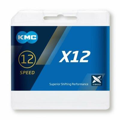 Řetěz KMC X12, 12s, 126čl,spojka, stříbrný, box - 2